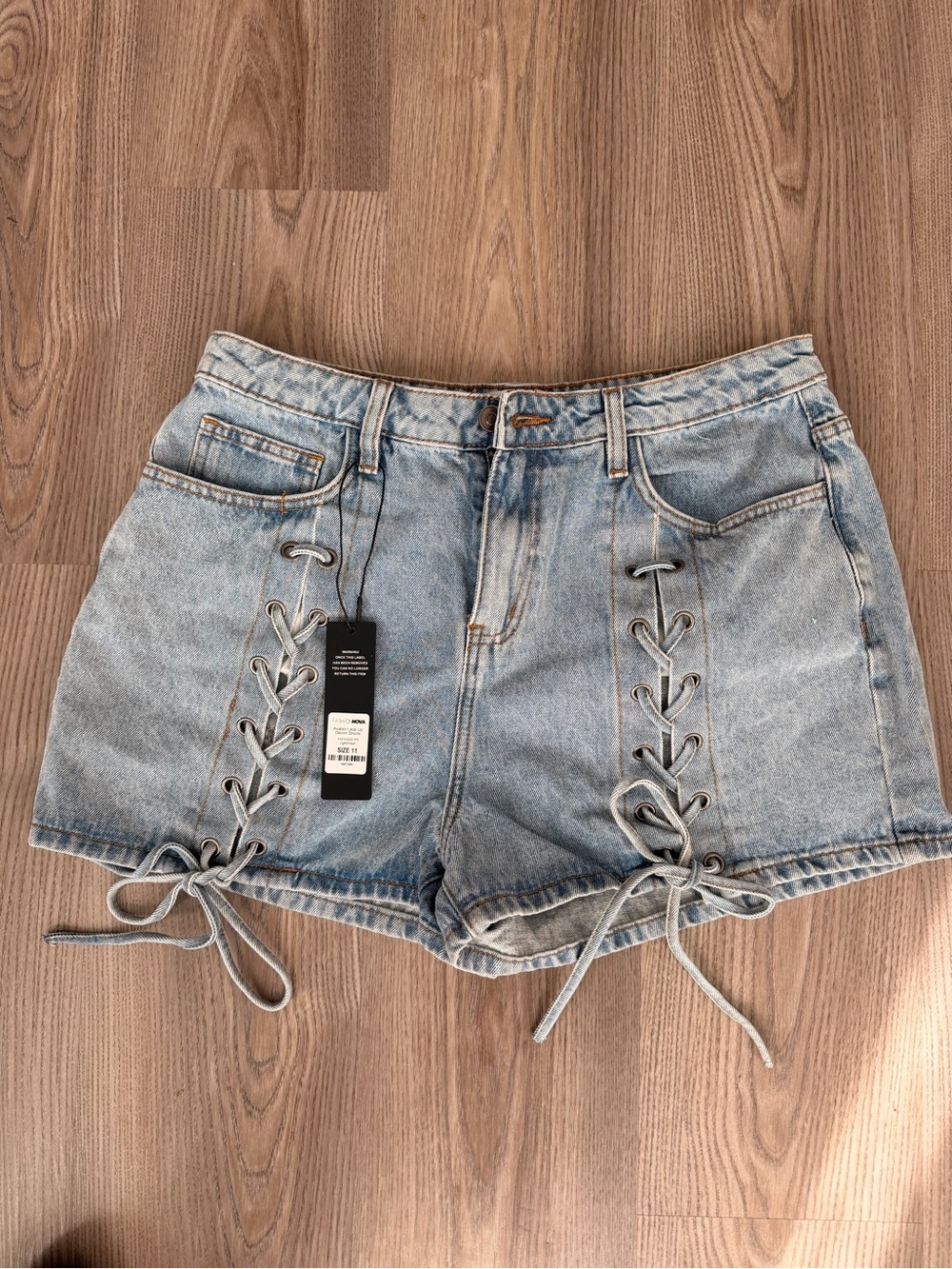 Fashion Nova Light Blue Lace-Up Denim Shorts